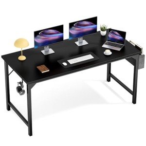 Stylish 55-Inch Black Computer Desk with Storage