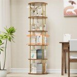 Gold 5-Tier Rotating Bookshelf for Small Spaces