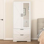 Farmhouse Armoire Closet with Mirror and Drawers