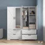 Farmhouse Armoire Closet with Mirror and Drawers