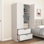 Farmhouse Armoire Closet with Mirror and Drawers