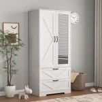 Farmhouse Armoire Closet with Mirror and Drawers