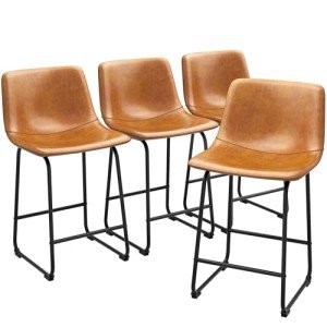 Set of 4 Modern PU Leather Bar Stools