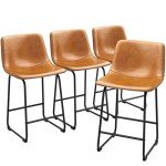 Set of 4 Modern PU Leather Bar Stools