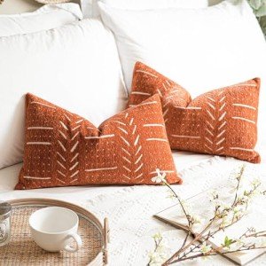 Brick Red Decorative Lumbar Throw Pillow Covers - Set of 2