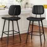 Set of 2 Black Modern Counter Height Bar Stools