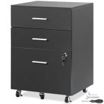 Black 3-Drawer Wood File Cabinet on Wheels
