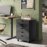 DEVAISE Mobile 5-Drawer Chest Dresser in Black