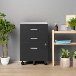 Black 3-Drawer Wood File Cabinet on Wheels