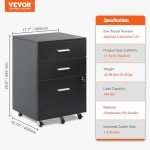 Black 3-Drawer Wood File Cabinet on Wheels