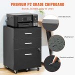 Black 3-Drawer Wood File Cabinet on Wheels