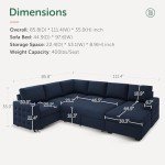 HONBAY Velvet Blue Sleeper Sectional Couch with Storage