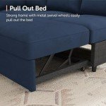 HONBAY Velvet Blue Sleeper Sectional Couch with Storage