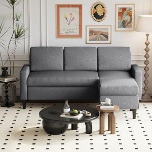 Modern L-Shaped Convertible Sofa with Movable Ottoman