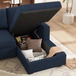 HONBAY Velvet Blue Sleeper Sectional Couch with Storage