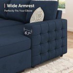 HONBAY Velvet Blue Sleeper Sectional Couch with Storage