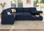 HONBAY Velvet Blue Sleeper Sectional Couch with Storage