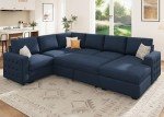 HONBAY Velvet Blue Sleeper Sectional Couch with Storage