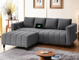 L-Shaped Velvet Sectional Couch with Ottoman