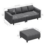 L-Shaped Velvet Sectional Couch with Ottoman
