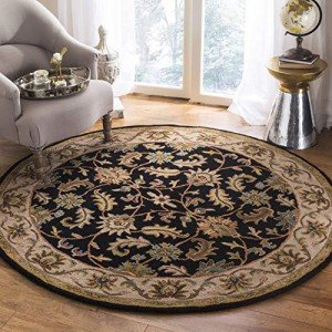 Heritage Collection Black/Beige Round Wool Area Rug