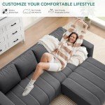 L-Shaped Velvet Sectional Couch with Ottoman