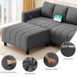 L-Shaped Velvet Sectional Couch with Ottoman