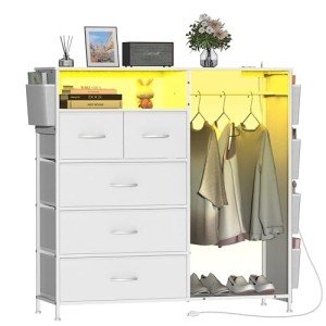 Stylish 5-Drawer Bedroom Dresser with Charging Station