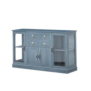 Modern Blue Sideboard with Glass Doors and Storage