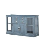 Modern Blue Sideboard with Glass Doors and Storage