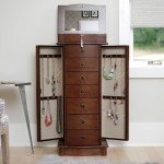 Noelle Jewelry Armoire with Locking Storage, Walnut