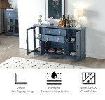 Modern Blue Sideboard with Glass Doors and Storage