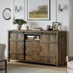 Rustic Brown Buffet Cabinet with Sliding Doors