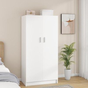 Panana White 2-Door Wardrobe Closet with Shelves
