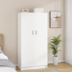 Panana White 2-Door Wardrobe Closet with Shelves