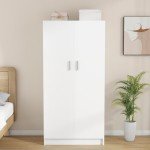 Panana White 2-Door Wardrobe Closet with Shelves