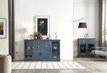 Modern Blue Sideboard with Glass Doors and Storage
