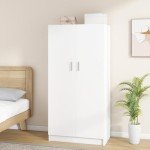Panana White 2-Door Wardrobe Closet with Shelves