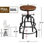 Adjustable Vintage Industrial Bar Stool - Brown