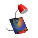 Red Gooseneck Desk Lamp with Tablet Stand