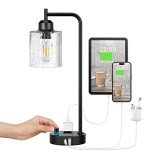 Industrial Nightstand Lamp with USB Charging Port