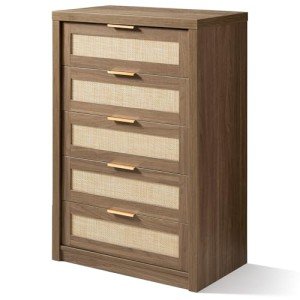 Oakham Home 5-Drawer Rattan Bedroom Dresser