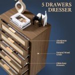 Oakham Home 5-Drawer Rattan Bedroom Dresser