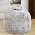 Cozy Faux Fur Round Pouf Ottoman - Brown