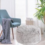 Cozy Faux Fur Round Pouf Ottoman - Brown