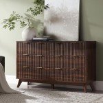 Modern 6-Drawer Fluted Dresser in Dark Walnut