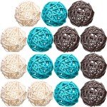 Light Blue and Gray Wicker Rattan Decorative Orbs