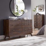 Modern 6-Drawer Fluted Dresser in Dark Walnut