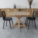 Rustic Round Solid Wood Dining Table - Beige