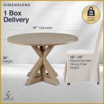 Rustic Round Solid Wood Dining Table - Beige